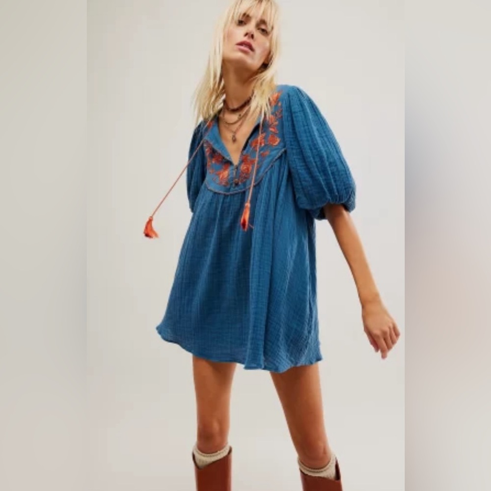 - Free people rosa linda embroidered tunic mini dress